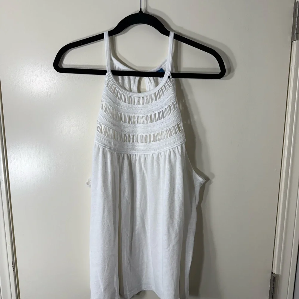 Old Navy White Sleeveless Crochet-Trim‎ Linen-Blend Top Plus Size XXL - Picture 2 of 8